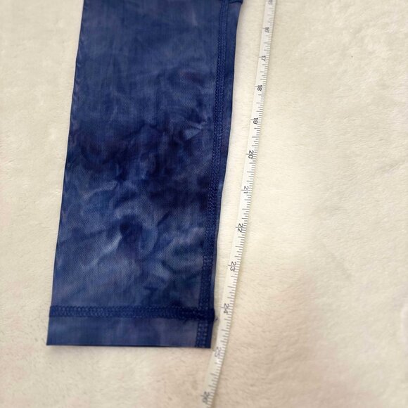 Women's Blue & White Tie-Dye Mesh Accented & Pocketed Leggings - Picture 5 of 6
